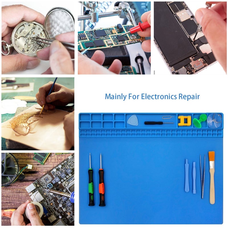 Handook Soldering Mat Silicone Repair Mat Heat Resistant 932Â°F Workbench Mat for Cellphone, Computer, PCB board Electronic Repair Mat for Soldering Station Iron Gun with Size 16 x 12 Inch (Blue) - Image 2